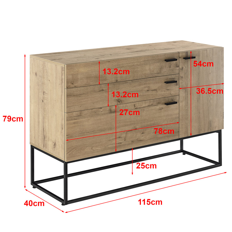 Målskitse Skænk Hylte 115x40x79cm egetræslook en.casa