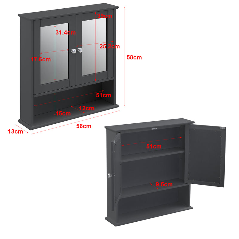 Målskitse Badeværelsesskab Linz 58x56x13 cm med spejl forskellige farver Farver MDF en.casa