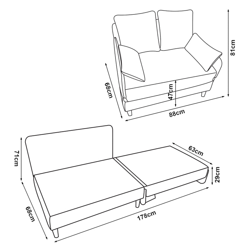 Målskitse 1-personers sovesofa Seinlus [en.casa]