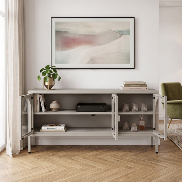 Vitrineskab Klippestad Stål 118x35x55 cm Kamel Farve [en.casa]
