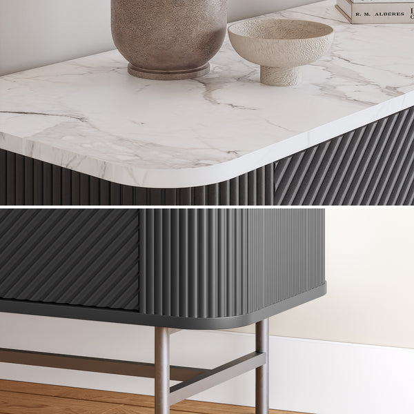 Sideboard Olvehok 110x40x77 cm Sort/Marmorlook, hvid [en.casa]