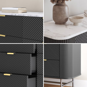 Kommode Olvehok 120x40x81 cm Sort/Marmorlook, hvid [en.casa]