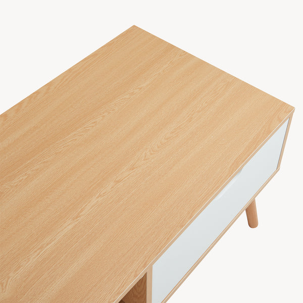 Sofabord Bordkak med skuffe 100x48x45 cm egetræslook/hvid [en.casa]