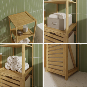 Badreol med vasketøjskurv Anun 130x36x33 cm bambus træfarvet [en.casa]