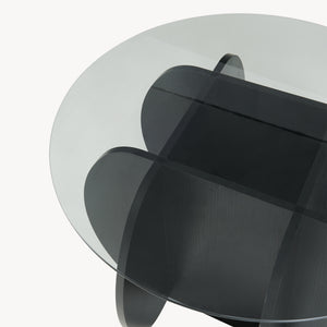 Sofabord Karhuvandi med glasplade Ø70x40 cm Sort/Grå [en.casa]