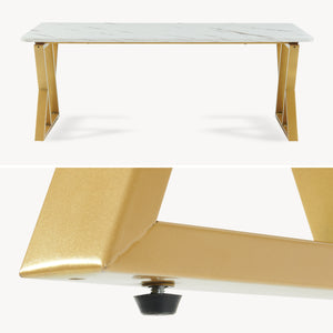 Sofabord Nolu 120x60x46 cm Guldfarvet/Marmorlook, hvid [en.casa]
