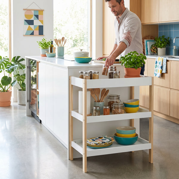 Puslebord Oupilu med 2 hylder 91x82x53 cm Hvid [en.casa]
