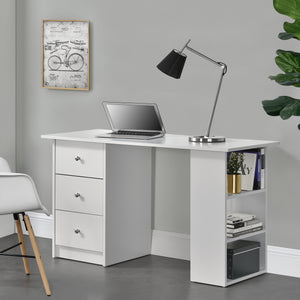 [en.casa]® Skrivebord 120 x 49 x 72 cm 3 Opbevaring  3 Skuffer Hvid