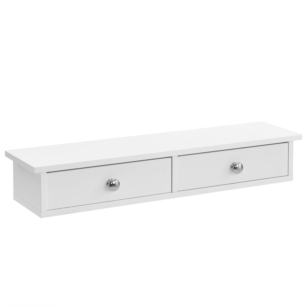 Vægmonteret hylde Geeste 60x15x10 cm med 2 skuffer Hvid [en.casa] - premiumXL