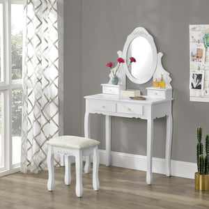 [en.casa]® toiletbord/sminkebord med spejl og stol - 141x75x40cm - hvid