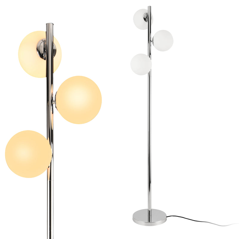 Målskitse [lux.pro]® Gulvlampe Gent - 230V - 3xE14 - max40W - metal / glas - krom - hvid - 154cm