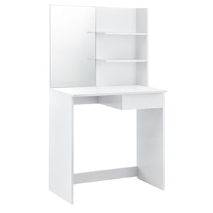 [en.casa]® Toiletbord / sminkebord med spejl og stol - 141x75x39,7cm - hvid 