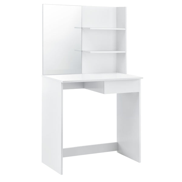 [en.casa]® Toiletbord / sminkebord med spejl og stol - 141x75x39,7cm - hvid 