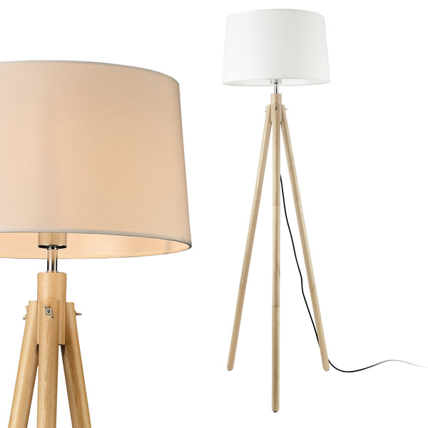 [lux.pro]® Gulvlampe Taarbæk - 1xE27 - max60W - træ - metal - tekstil - hvid