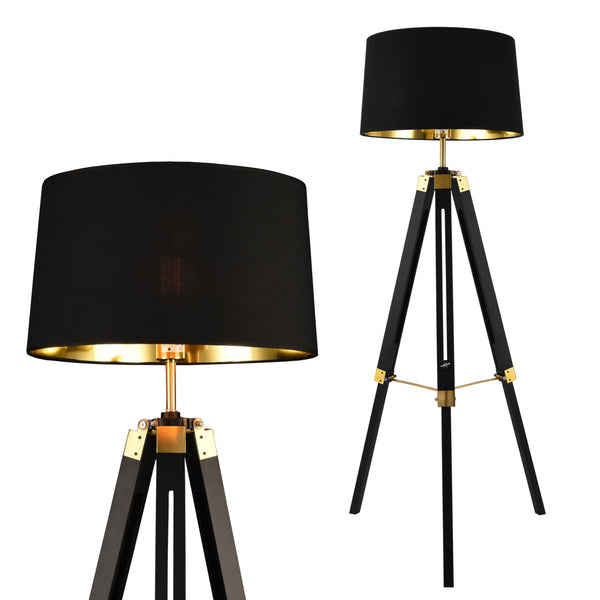 [lux.pro]® Gulvlampe Karlsbad - 1 x E27, max. 60W - linned, metal - sort - messing