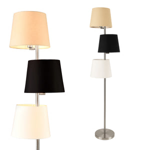 [lux.pro]® Gulvlampe Braga - 3 lampeskærme - 3xE14 - 149cm - metal - tekstil - sølv / creme / sort / hvid