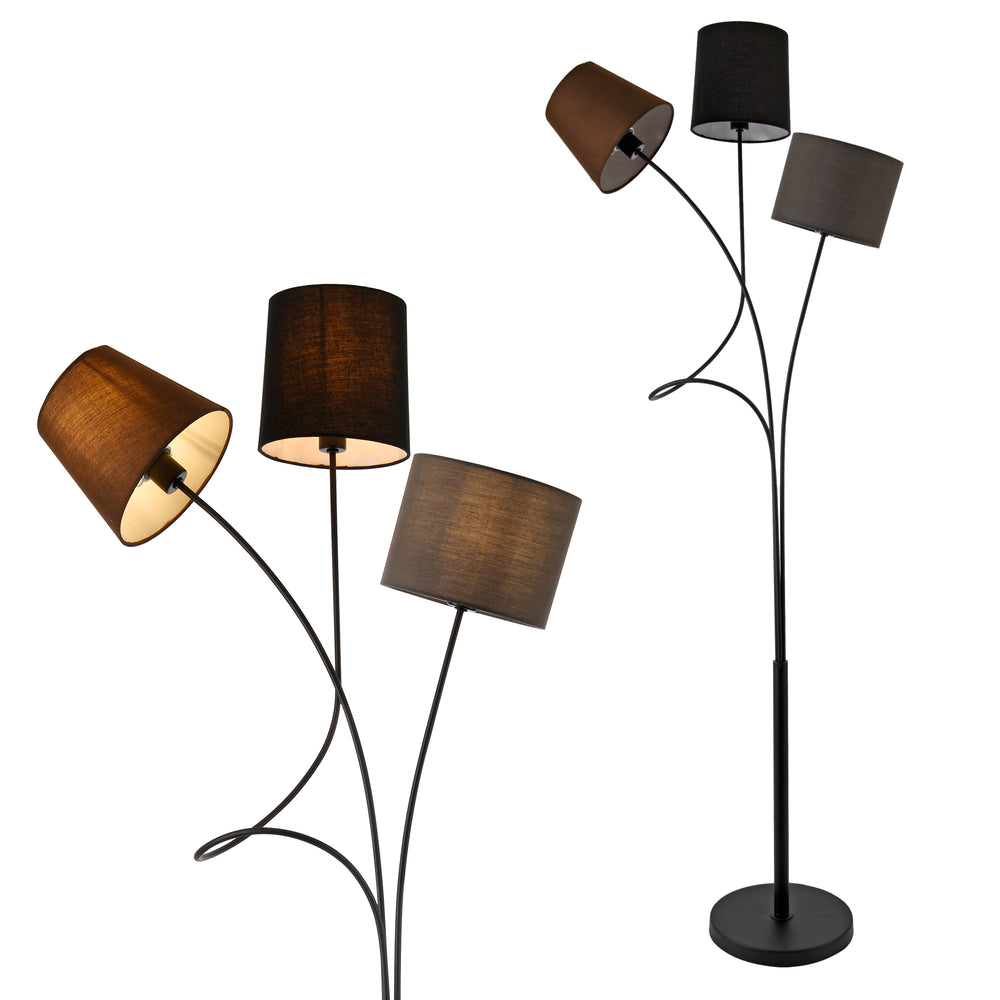[lux.pro]® Gulvlampe Treviso - 3 lampeskærme - 3xE14 - 146cm - metal - tekstil