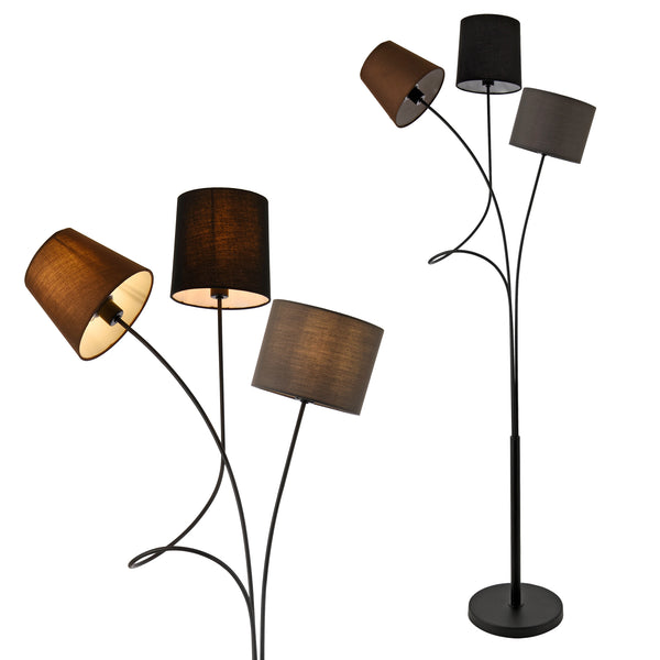 [lux.pro]® Gulvlampe Treviso - 3 lampeskærme - 3xE14 - 146cm - metal - tekstil