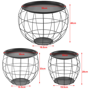  [en.casa] Sofabord - sengebord sæt - 3 stk. - aftagelig bordplade / bakke - metal - sort - Ø19,5cm - højde: 30 / 38 / 50 cm