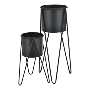 [casa.pro]® Plantestativ sæt - 2 stk. - med indbyggede krukker - 48x25cm - 70,5x32cm - Metal / sort
