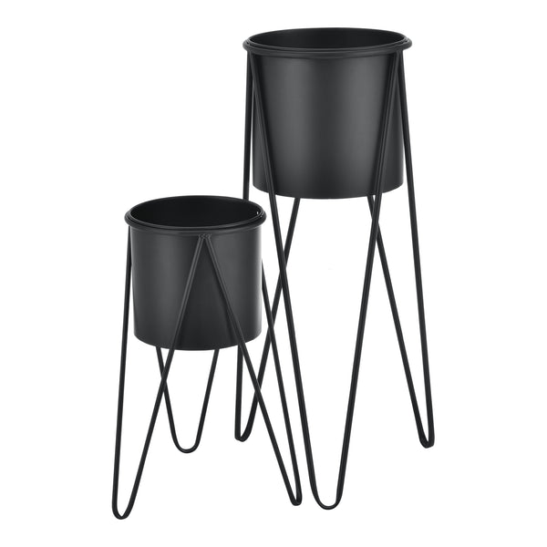 [casa.pro]® Plantestativ sæt - 2 stk. - med indbyggede krukker - 48x25cm - 70,5x32cm - Metal / sort
