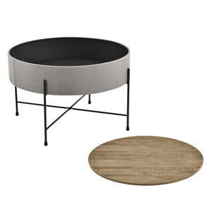 [en.casa] Sofabord med opbevaringsplads - tekstil/spånplade/metal - 40xØ60cm - træ optik/grå/sort