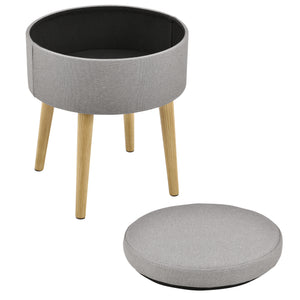[en.casa]® sofabord - fodskammel - siddemøbel - med opbevaringsplads - 42xØ36cm - tekstil/træ - grå/træ optik
