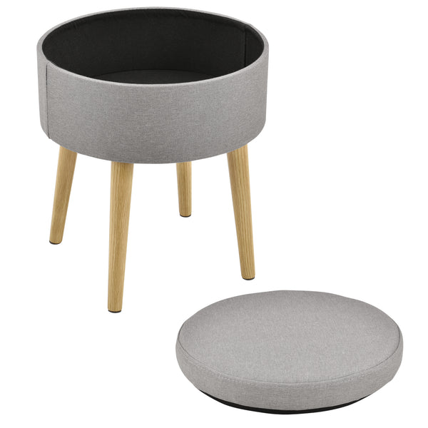 [en.casa]® sofabord - fodskammel - siddemøbel - med opbevaringsplads - 42xØ36cm - tekstil/træ - grå/træ optik