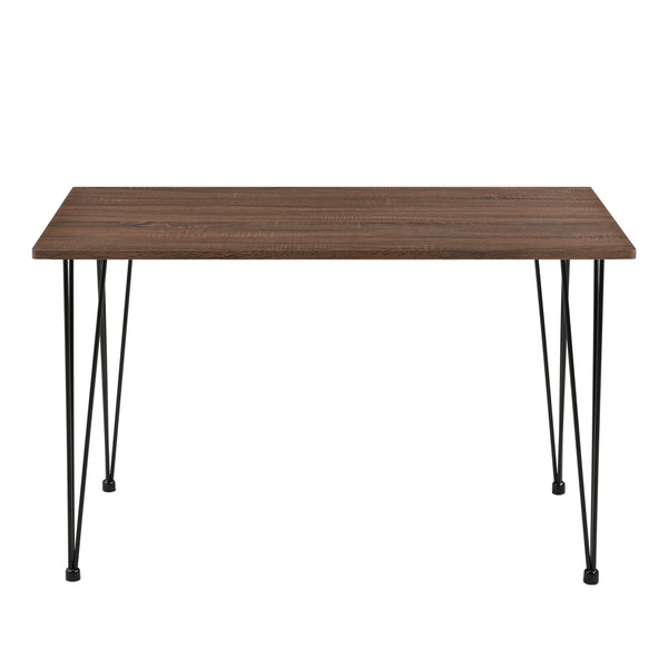 [en.casa]® Elegant spisebord med hårnål ben - 120x70x75cm - pulverlakeret stål - MDF - sort - valnød udseende - plads for 4 personer