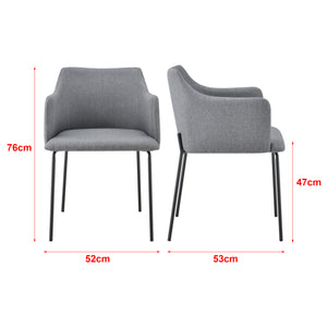 [en.casa] Polstret stol - 76x52x53cm - metal/tekstil - grå/sort