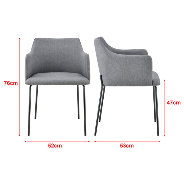 [en.casa] Polstret stol - 76x52x53cm - metal/tekstil - grå/sort
