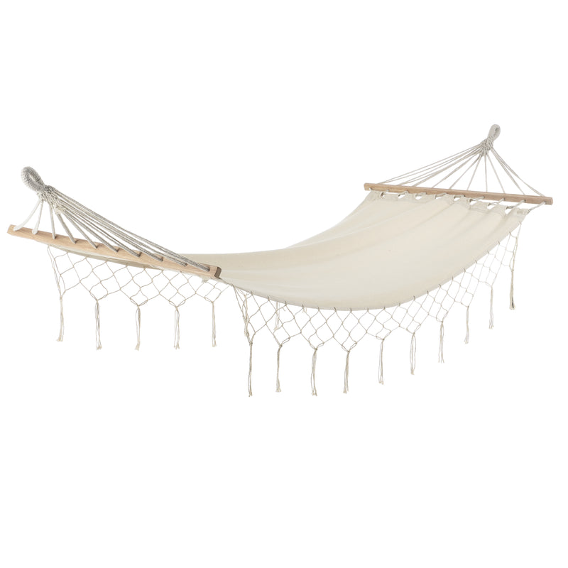 Målskitse [casa.pro] ® Hængekøje-275x80 cm-beige-max.150 kg - med vipper liggende overflade: 180x70 cm-med træstænger 