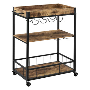 Serveringsvogn Thalwil 89,5 x 67 x 40 cm Vogn med flaskeholder sort/træfarver en.casa