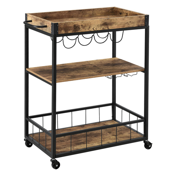 Serveringsvogn Thalwil 89,5 x 67 x 40 cm Vogn med flaskeholder sort/træfarver en.casa