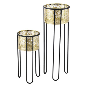 Urtepottestativ Modave 2-delt sort-guldfarvet en.casa