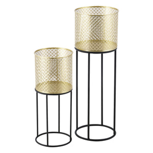 Urtepottestativ Messancy 2-delt sort-guldfarvet en.casa