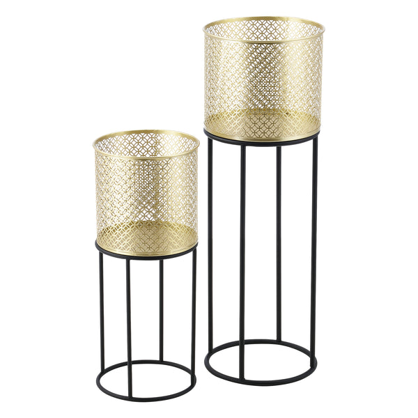 Urtepottestativ Messancy 2-delt sort-guldfarvet en.casa