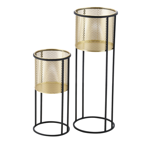 Urtepottestativ Malmedy 2-delt sort-guldfarvet en.casa