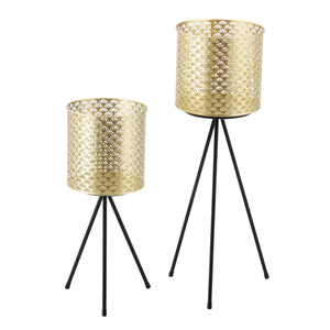 Urtepottestativ Mechelen 2-delt sort-guldfarvet en.casa