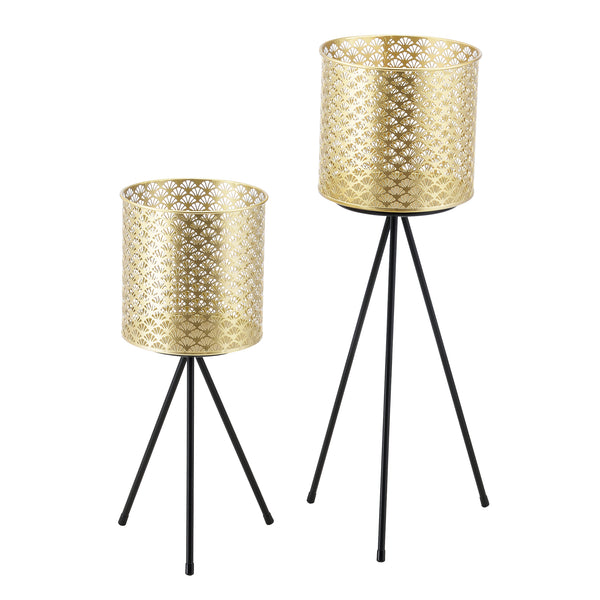 Urtepottestativ Mechelen 2-delt sort-guldfarvet en.casa