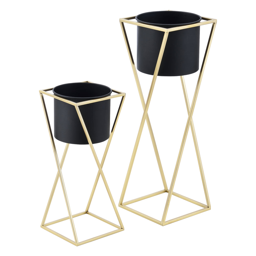 Blomsterpotteholder Mons 2 - dele Sort - Guld farve en.casa - premiumXL