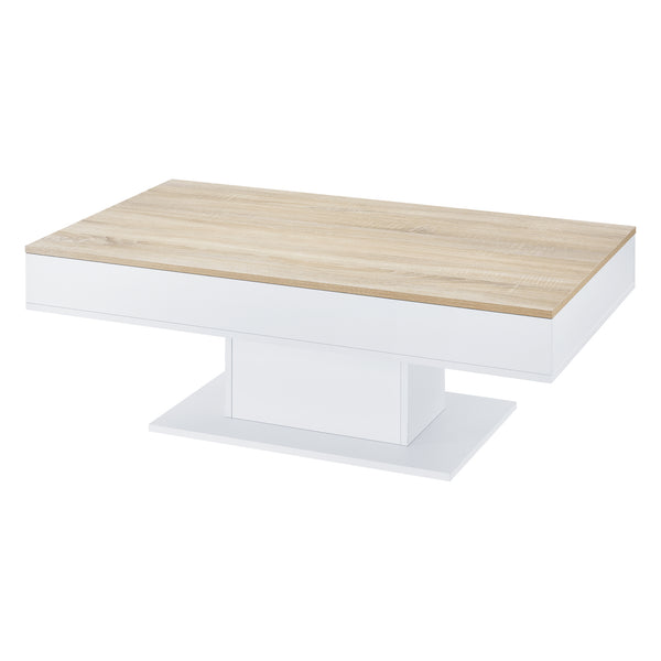 [en.casa]® Sofabord Lünen med opbevaringsrum-40x110x60cm-ljus træ-optik-vit-melaminovertrukket spånplade