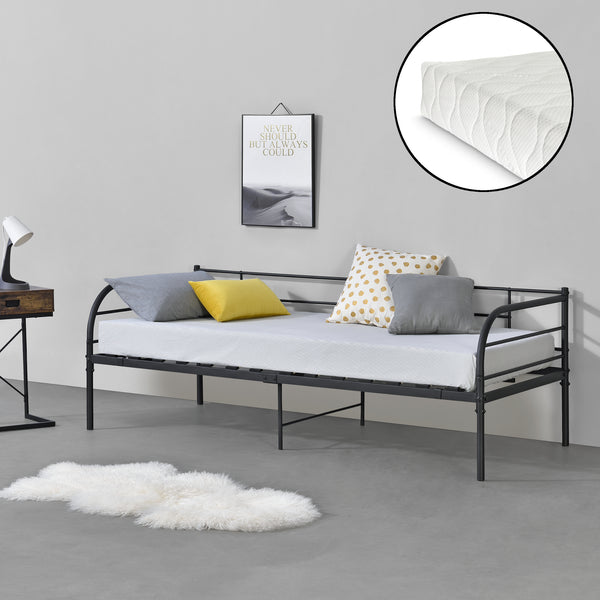 Day bed Falun 90x200cm med madras sort en.casa