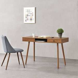 Habo skrivebord med hylde og skuffe 115x48x74cm Mørkt træ en.casa