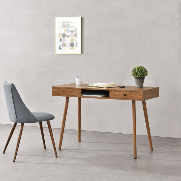Habo skrivebord med hylde og skuffe 115x48x74cm Mørkt træ en.casa