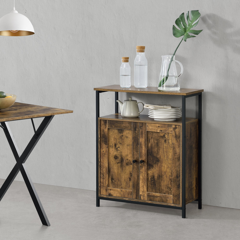 Sidebord Aremark 79x60x30cm med skabsrum Mørk træfarve [en.casa] - premiumXL
