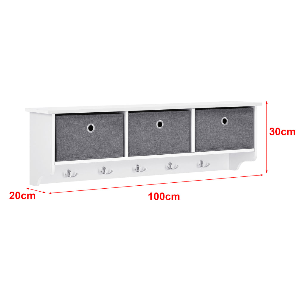 Væg garderobe Horsens med opbevaringskasser 100x20x30cm Hvid/Grå en.casa - premiumXL