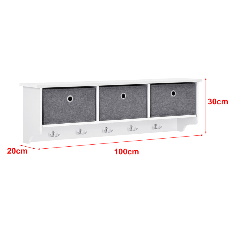 Målskitse Vægknagerække Horsens med opbevaringsbokse 100x20x30cm hvid/grå en.casa