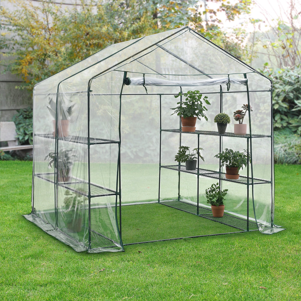 Drivhus Grünau med hylder 200x200x220cm Transparent [en.casa] - premiumXL