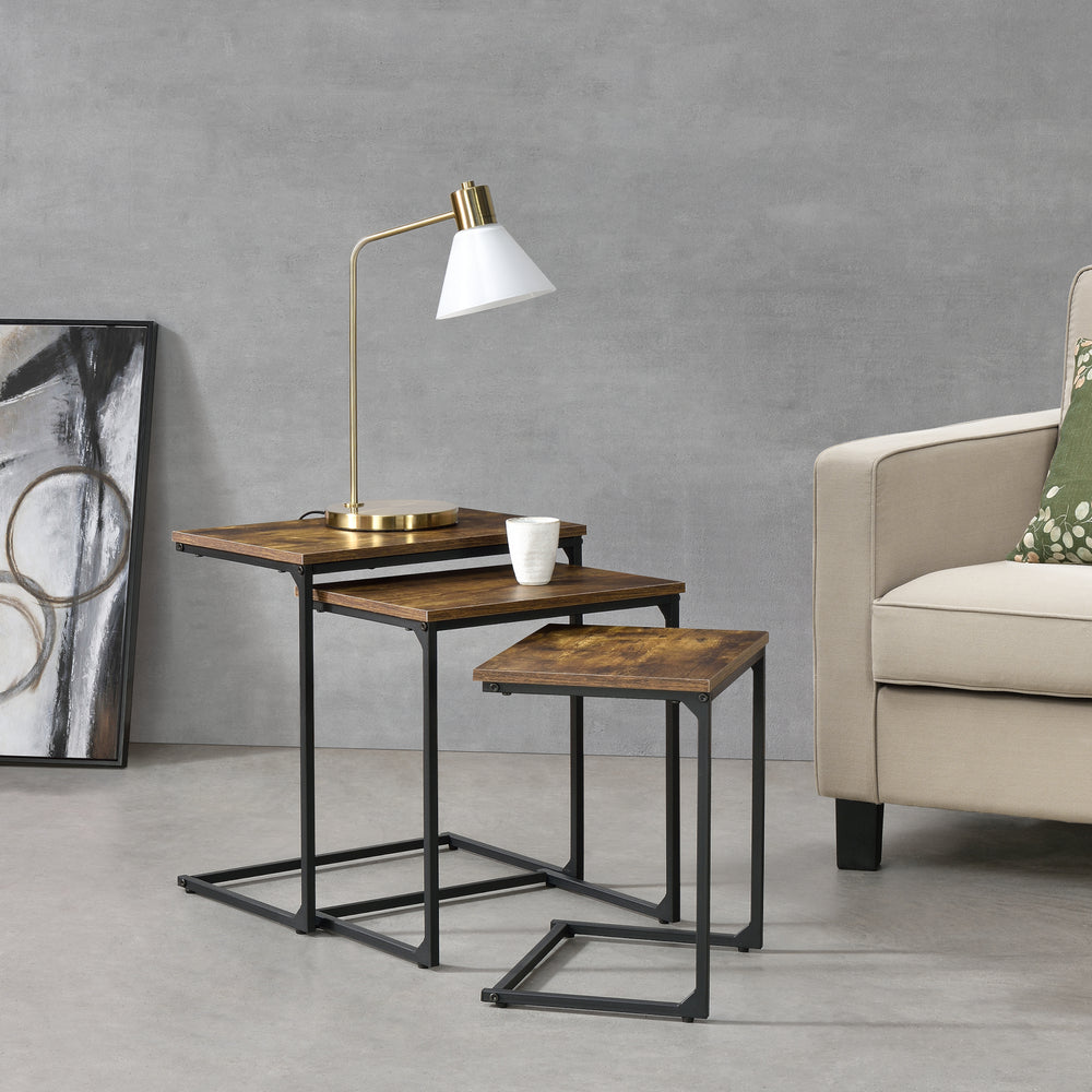 Sidebordssæt Tjörn sæt med 3 i mørkt træ [en.casa].